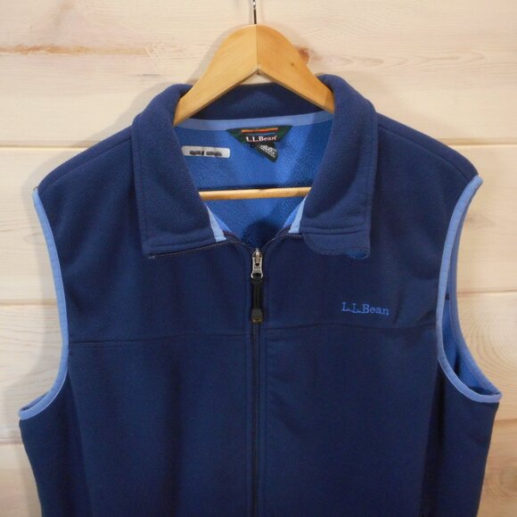LL Bean Men’s Large Polartec Fleece Vest Full Zip Pockets Navy Blue - Picture 2 of 14